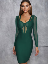 Square Collar Long Sleeve Over Knee Tulle Bandage Dress